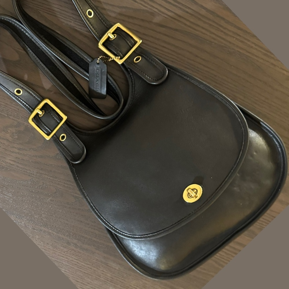 Vintage Coach Black Saddle Bag 9988